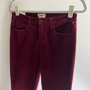L'AGENCE Margot Maroon Velvet High Rise Skinny Ankle Jeans, Women’s Size 27, NWT